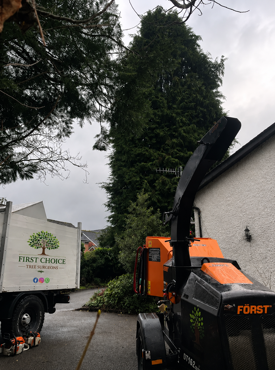 First Choice Tree Surgeons equipment set up for professional tree work